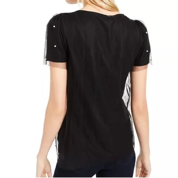 INC International Concepts Black Embellished Blouse with Sheer Sleeves - Picture 9 of 9